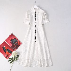 521 XXL 2024 Milan Runway Dress Summer Summer Slave Lapel Pescoço Vestidos de renda branca Moda feminina Moda de alta qualidade como