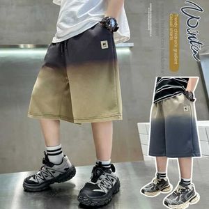 Shorts Shorts Summer Boys Loose Straight Casual Shorts Fashion Gradient Cotton Wide Legs Fifth Pant Childrens Clothing Daily Joker Pants 6-15y WX5.22