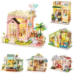 Doll House Acessórios Robotime Rolife Diy Doll House Leisure Series Wooden Christmas Snowy House Mini House Girls Birthday Gift Q240522