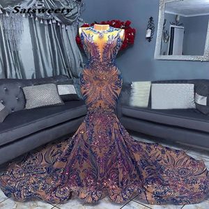 Sparkly Long Prom Dresses 2023 Sexig Mermaid Style Sequin African Women Black Girls Gala Celebrity Evening Night Night Gowns 296D