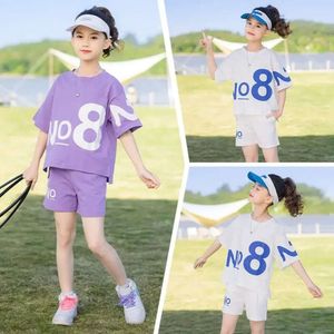 Girl 2023 Summer Casual Letter Printed T-shirt+Pants 2pcs Suits 3 4 6 8 10 12 14 Years Teenage Girls Loose Boutique Clothes Sets L2405