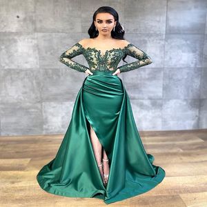 2020 г. Арабский азо Эби Охотник Зеленые сексуальные вечерние платья кружевные выпускные платья с бисером с бисером