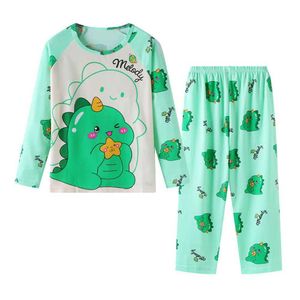 Pyjamas 3-16 Spring och Autumn Childrens Home Set Dinosaur Cartoon Long Sleeved Pants Set Boys Pyjamas Girls Pyjamas WX5.21