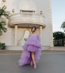 FashionCasual Dresses Chic Lavender Tulle High Low Women Strapless Tiered Ruffles Shooting Dress For Party Birthday Po Shoot6118922