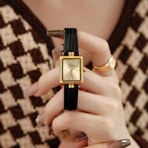 Retro nischdesign Square Rectangular Gold Dial Quartz Womens Watch Casual Brown Leather Waterproof Fashion Watch Reloio 240513