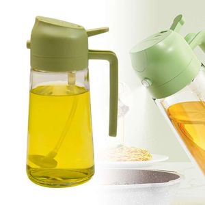 2 in 1 Glass Sprayer Large 21Oz Olive Dispenser Kitchen, Food-grade Oil Mister Spray Bottle for Cooking, Air Fryer, Frying, BBQ (Green, 21 Oz)