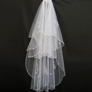 Nya bröllopstillbehör Vit elfenben mode Veil Ribbon Edge Kort två lager brudslöjor med Comb High QualityCCW0014 244U