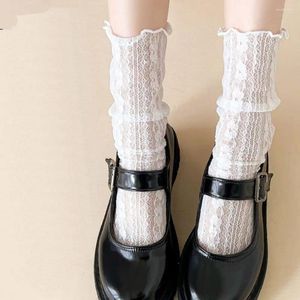 Women Socks Thin Mesh Transparent Cute Lace Middle Tube Summer Refreshing Flower Pile