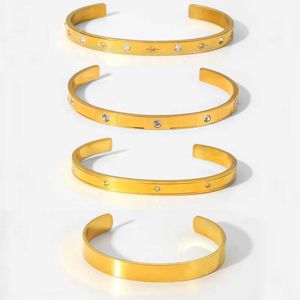 Bangle 2022 Fashion Simple Gloss Gold Stainless Steel Leisure Party Jewelry Gifts for Men and Women Q240522