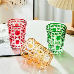 EuropeanStyle Colored Plaid Creative Whiskey Glasses Beer Steins Handmade Carved Tumbler Glass Water Cup Wine Mug Geometric 240522