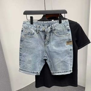 Men's Shorts Mens summer washed denim shorts straight knee loose 5 oclock fashion blue pocket shorts street jeans Q240522