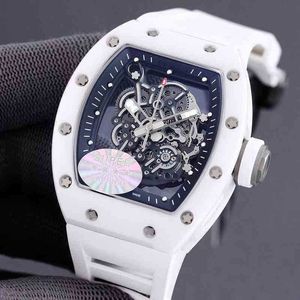 Richamill All Date White Watch Ceramic Mens Automatic Mechanical Watch Personlighet Hålig ut mode Vin fatband Tidvattnet