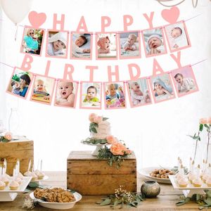 Party Decoration Happy Birthday Po Frame Banner for Family First Kids Baby Boy Girl My 1st One Year 12 Month Born Garland