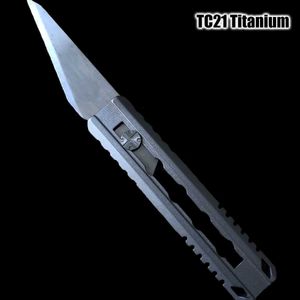 Camping Hunting Knives TC21 Titanium Handle Practical Knife Multi functional Paper Cutting Machine Window Breaking Escape Outdoor EDC Tool Q240522