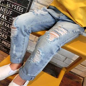 2024 New Fashion Multicolor Hole Little Girl Boy Spring and Summer Denim Casual Loose Cuffed Jeans Children Pants L2405