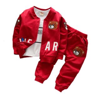 Boys Clothing Sets Children Fashion Cartoon Bear Baby T-shirt Vest Coat And Pants Suit 2pcs Outfits Kids Sport Suit1-4 years L2405