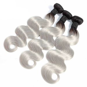 Peruvian cheap human hair weave bundles 3 Pieces One Set 1B/Grey Double Color Body Wave Hair Extensions Virgin Human Hair 12-24inch Dprmq