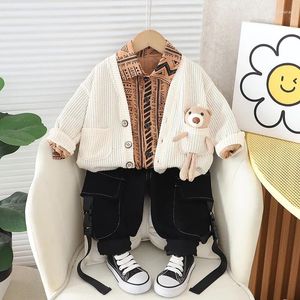 Bekleidungssets 2024 Frühlingskinder Boutique Kleidung für Baby Boy 1 bis 2 Jahre Cartoon Langarm -Strickjacke Schichten Hemden Casual Hosen Jungen Anzug Anzug
