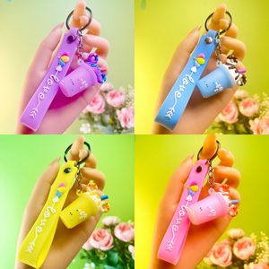 2024 Creative ice cream keychain milk tea cup PVC pendant key rings personalized keychain for Bag Charms