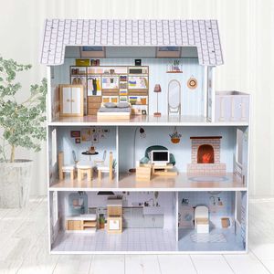 Doll House Accessories New Wood Princess Castle Simulation Villa Doll House Toys Childrens Crossing Home Solid Wood Set Home Gift Q240522