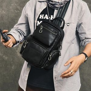 Backpack Fashion Casual Natural Genuine Leather Men's Women's Multi-function Small Designer Soft Cowhide Female Black Chest Bag