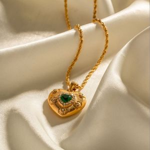 자연 석재 복숭아 심장 티타늄 강철 목걸이 프렌치 인스 도금 18K Real Gold Color Water Drop Love Collar Bone Necklace