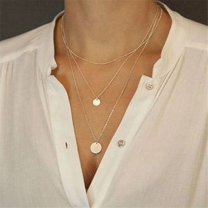 Layered Choker Necklaces 14K Gold Dainty Disc Pendant 3 Layer Chain Necklaces For Women Jewelry