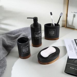 Distens di sapone liquido 4 pezzi Accessori per bagno neri Set con forniture in ceramica a portata di spazzolino da denti