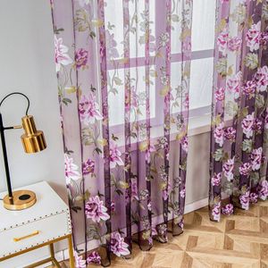 Purple Floral Tulle Sheer Curtains for Living Room Bedroom Kitchen Shade Window Drape Elegant Peony Voile Curtain Blinds Panel 240520