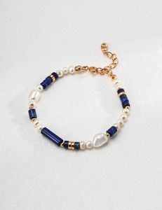 24sss Novo designer 18k prata esterlina lapis lazuli pérola pulseira de luxo Silving Silvers Bracelete com safiras e pérolas de comprimento ajustáveis pulseira de moda