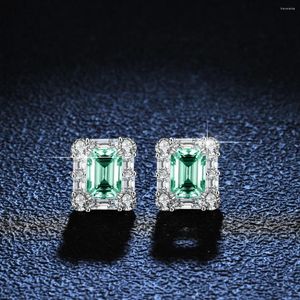 Dangle Küpe 18K Altın Kadınlar için Dört Başlıca Emerald Yaprakları PT950 Platinum 2 Karat Moissanit Square Yeşil Pırlanta