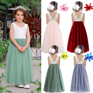 Summer Wedding Flower Lace Dress Mother And Girl Matching Clothes Birthday Party Costume Little Kid Elegant Ball Gown 1-14T L2405