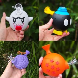 Flame Fruit Smoking Hand Pipes Boo Ghost Silicone Bong Bomb With 14mm Glass Bowl Downstem Unbreakable Bongs Water Pipes Dab Oil Rigs