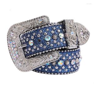 Belts BISONDENIM Western Rhinestone Fashion Casual Luxury Strap Diamond Belt Cowgirl Cowboy Bling Crystal Cinturones Para Hombre 260L