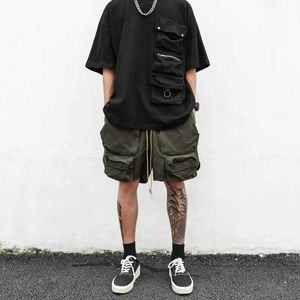 Мужские шорты High Street American Multi Pocket Functional Work Shorts Mens Street Retro Hip Hop Lose Casual Capris Trend Q240522