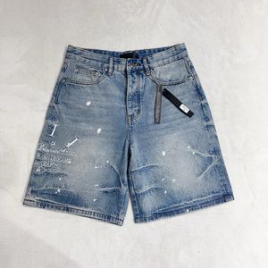 24SS USA Fashion Mens Plus Size Spritztinte Stickerei Denim Shorts Casual Vintage Wäsche Styles Shorts Jeans Hosen Bottoms 0523