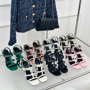 패션 여성 신발 디자이너 가죽 표면 샌들 럭셔리 클래식 하이힐 슬리퍼 여름 새로운 진짜 9cm 두께의 단독 하이힐 크기 35-42 상자