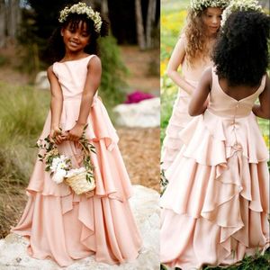 Новые дешевые румяные розовые цветочные девочки для свадебных драгоценностей шея атласные оборки
