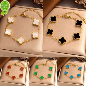 18k Gold Plated Classic Fashion Charm Bracelet Fourleaf Clover Designer Jewelry Elegant Motherofpearl Bracelets for Women and Men High Quality 5WJG 8PJ 8PJ1