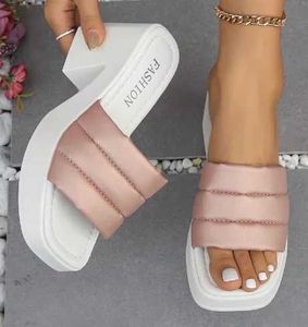 Dress Shoes Summer Womens Square Toe Short and Fat Heel Platform New Open High Outdoor Slide H240527 XXVN