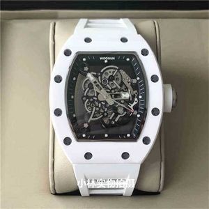 Richamill Carbon Date Fiber Watch Mens 자동 기계식 시계 흰색 세라믹 와인 배럴 성격 대형 다이얼
