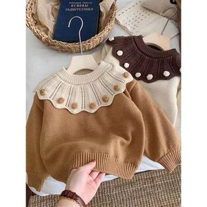 Autumn Winter Young Sweater Cotton Thicken Fleece Long Sleeve Kid Pullover Casual Ball Lapel Toddler Girl Knitwear L2405 L2405