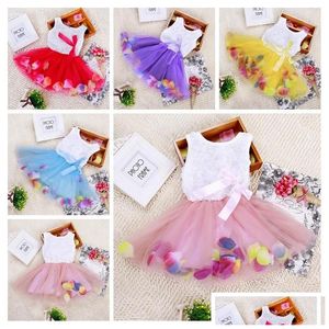 Kızlar Elbise Bebekler Giysileri Prenses Çiçek Elbise 3d Rose Bebek Kız Tutu ile Colorf Petal Dantel Kabarcık Etek Damla Döküm