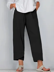Pants Plus Size Women Elastic Waist Wide Leg Solid Color All-Match Loose Fashion Casual Straight Long Trousers