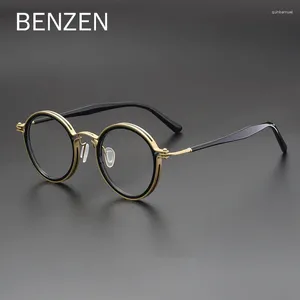 Óculos de sol Boldados benzen titânio óculos de miopia moldura Men Men Vintage Acetato Liga Redonda Prescrição Óculos Mulheres 5769