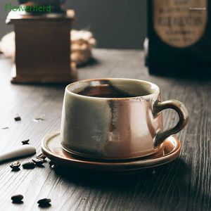 Becher Retro Shino Glaze Grobkaffee Kaffeetasse handgefertigte Tasse und Untertassen-Set Ceramic Japaner Tee Nachmittag