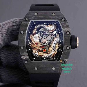 RM Watch Date Luxury Wristwatch Wine Barrel Watch R RM57-03 Series hela automatisk mekanisk kolfiberband