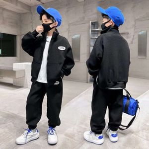 Barns pojke baseball uniform kostym tonåring höst vinter zip jacka kappa och sportbyxa set barn 2 stycken outfit tracksuit l2405