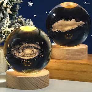 Estatuetas decorativas 3D Crystal Ball Planet Galaxy Night Light Laser Laser Sistema Solar Globo Globo Astronomia Presente Led de Lâmpada de Bedia Decoração de Tabela
