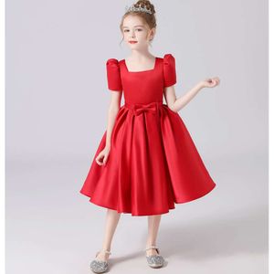 Dideytttawl Red Satin Flower Girl 드레스 공주 소녀 생일 파티 대회 가운 가운 가운 새해 재고 L2405